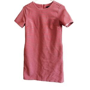 Ann Taylor Red Lavender Short Sleeve Shift Dress Striped Ribbed Pockets Size 0